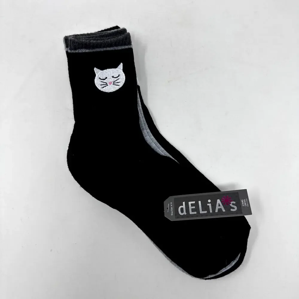Delia's NWT Socks 3-Pack Cat Gray Black Set Fun Casual Comfort‎